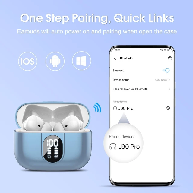 Alt view image 6 of 7 - Wireless Earbuds 2024 Bluetooth 5.3 Headphones HiFi Stereo, 40H Playtime in-Ear Earbud, Bluetooth Earbuds with LED Power Display, IP7 Waterproof Wireless Earphones Sport Headset for Android iOS