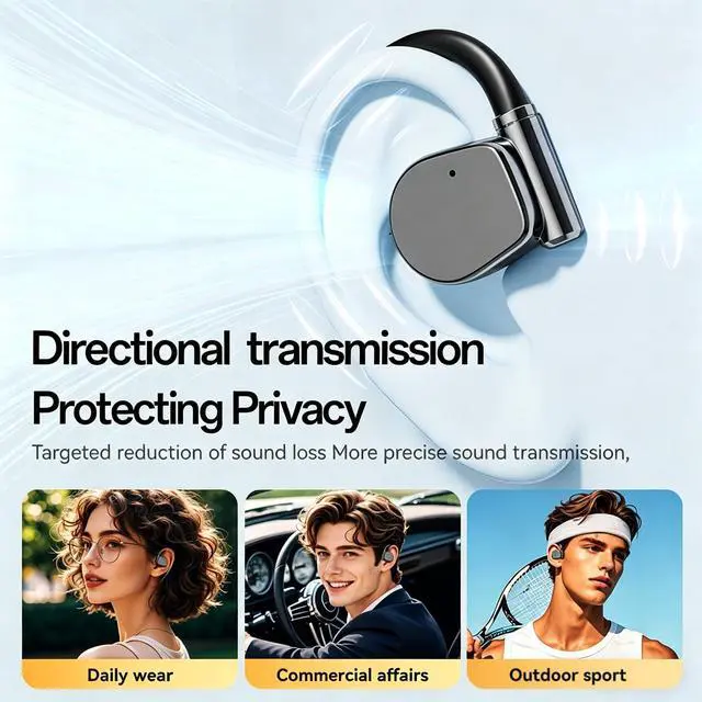 Alt view image 2 of 7 - Open-Ear Wireless Earbuds with an earhook Design, Bluetooth 5.3, LED Battery Indicator, 75-Hour Battery Life, and Comfortable fitIdeal for Sports, Travel, and the Office