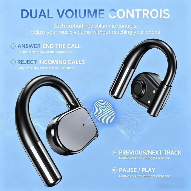 Alt view image 6 of 7 - Open-Ear Wireless Earbuds with an earhook Design, Bluetooth 5.3, LED Battery Indicator, 75-Hour Battery Life, and Comfortable fitIdeal for Sports, Travel, and the Office