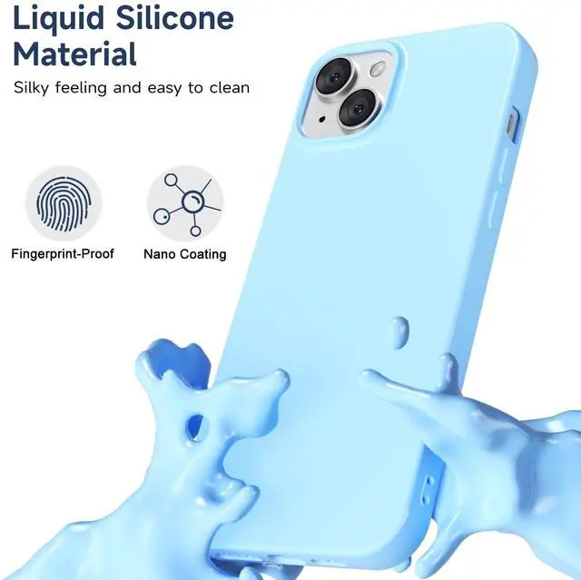 Alt view image 3 of 7 - for iPhone 14 iPhone 13 Phone Case Liquid Silicone, Cute Girly Thin Ultra Slim Jelly Soft Rubber Gel Protective Glossy Hard Plastic Case, Plain Solid Color Cover for Women Girl, Light Blue