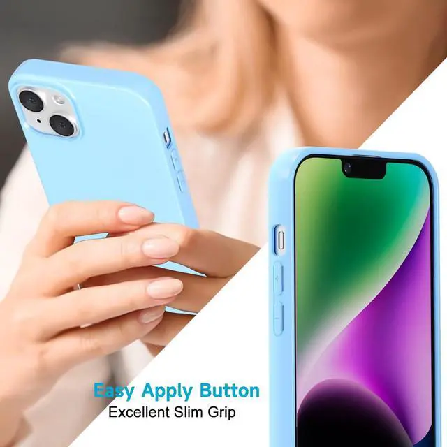 Alt view image 5 of 7 - for iPhone 14 iPhone 13 Phone Case Liquid Silicone, Cute Girly Thin Ultra Slim Jelly Soft Rubber Gel Protective Glossy Hard Plastic Case, Plain Solid Color Cover for Women Girl, Light Blue