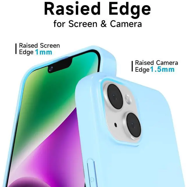 Alt view image 4 of 7 - for iPhone 14 iPhone 13 Phone Case Liquid Silicone, Cute Girly Thin Ultra Slim Jelly Soft Rubber Gel Protective Glossy Hard Plastic Case, Plain Solid Color Cover for Women Girl, Light Blue
