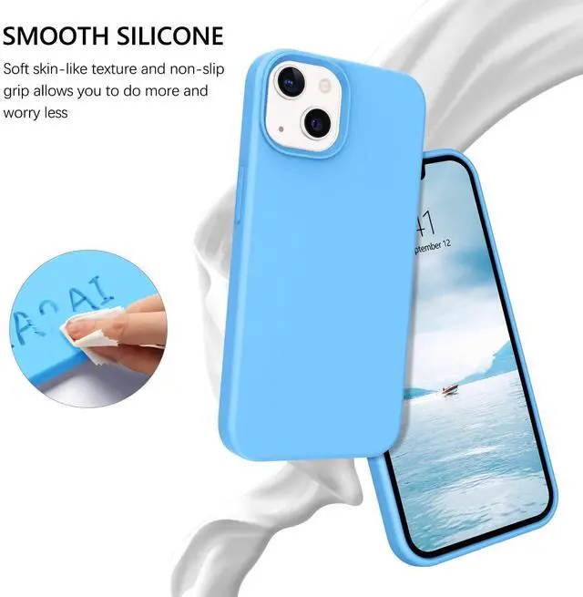 Alt view image 2 of 7 - Compatible with iPhone 13 Case 6.1 Inch Liquid Silicone Soft Gel Rubber Slim Thin Microfiber Lining Cushion Texture Cover Shockproof Protective Phone Case for iPhone 13, Blue