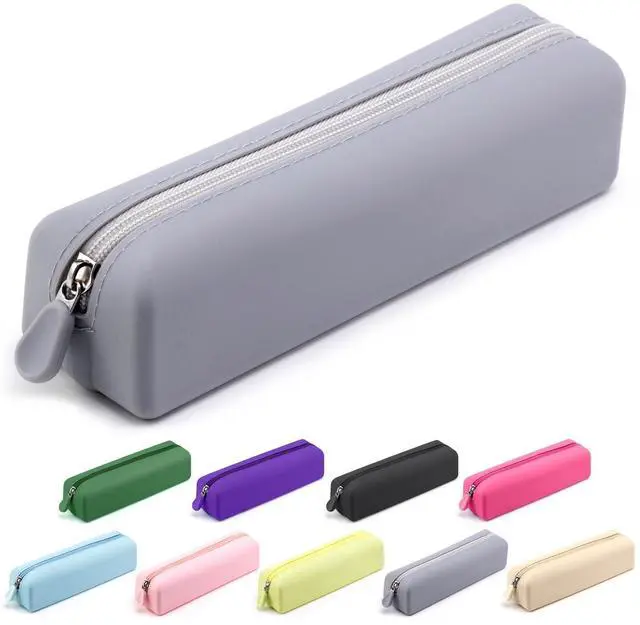 Main image of Silicone Pencil Case Small, Pen Case Organizer, Silicone Pencil Pouches, Pen Bag, Pencil Bag, Pen Pouch for Women, Makeup Pouch Gray