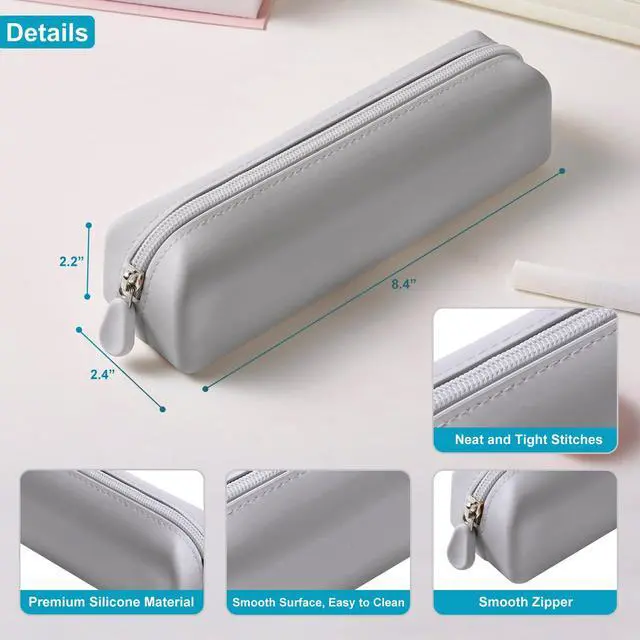 Alt view image 2 of 6 - Silicone Pencil Case Small, Pen Case Organizer, Silicone Pencil Pouches, Pen Bag, Pencil Bag, Pen Pouch for Women, Makeup Pouch Gray