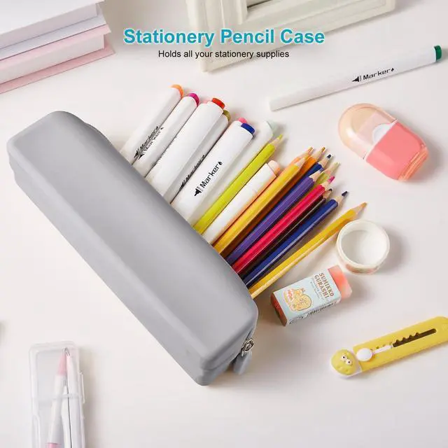 Alt view image 5 of 6 - Silicone Pencil Case Small, Pen Case Organizer, Silicone Pencil Pouches, Pen Bag, Pencil Bag, Pen Pouch for Women, Makeup Pouch Gray