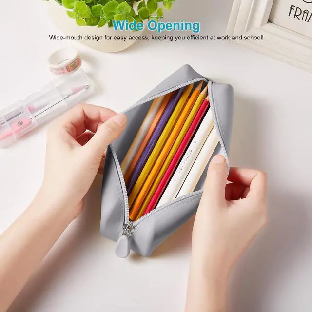 Alt view image 3 of 6 - Silicone Pencil Case Small, Pen Case Organizer, Silicone Pencil Pouches, Pen Bag, Pencil Bag, Pen Pouch for Women, Makeup Pouch Gray
