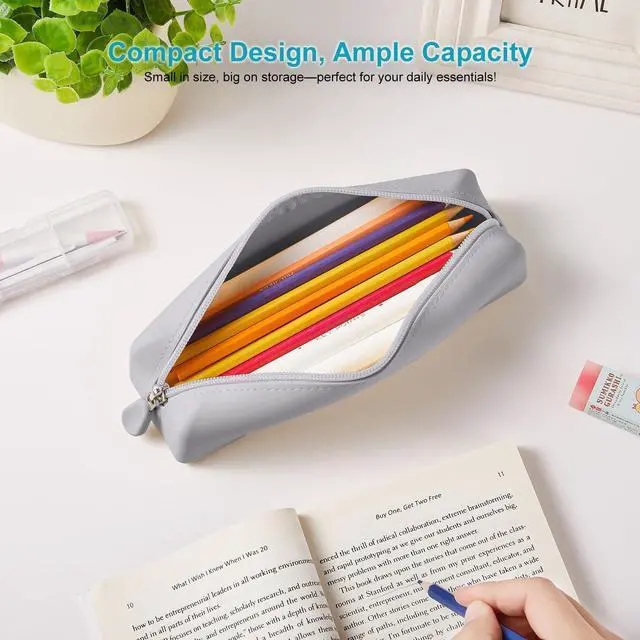 Alt view image 4 of 6 - Silicone Pencil Case Small, Pen Case Organizer, Silicone Pencil Pouches, Pen Bag, Pencil Bag, Pen Pouch for Women, Makeup Pouch Gray