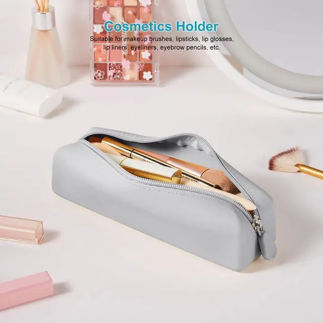 Alt view image 6 of 6 - Silicone Pencil Case Small, Pen Case Organizer, Silicone Pencil Pouches, Pen Bag, Pencil Bag, Pen Pouch for Women, Makeup Pouch Gray