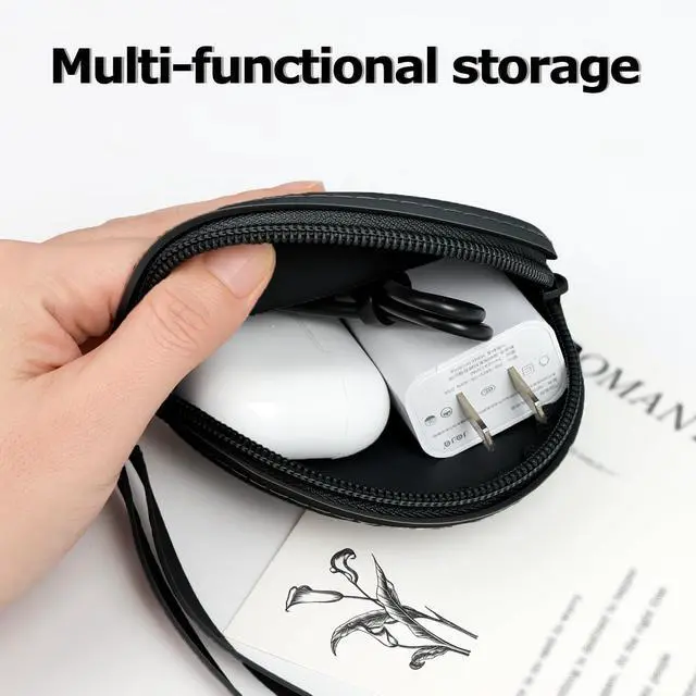 Alt view image 3 of 7 - Silicone Bag Suitable for AirPods Charging Case Cover Holder, Headphone Case Tech Pouch Organizer for Accessories with Cable Management, Earbud Case & Coin Purse for Travel, Black