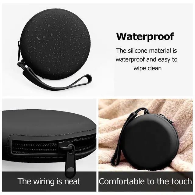 Alt view image 4 of 7 - Silicone Bag Suitable for AirPods Charging Case Cover Holder, Headphone Case Tech Pouch Organizer for Accessories with Cable Management, Earbud Case & Coin Purse for Travel, Black