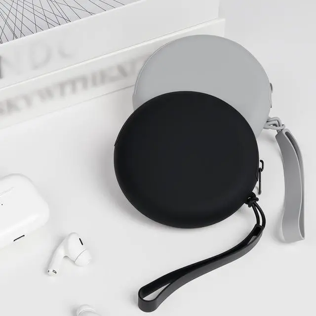 Alt view image 7 of 7 - Silicone Bag Suitable for AirPods Charging Case Cover Holder, Headphone Case Tech Pouch Organizer for Accessories with Cable Management, Earbud Case & Coin Purse for Travel, Black