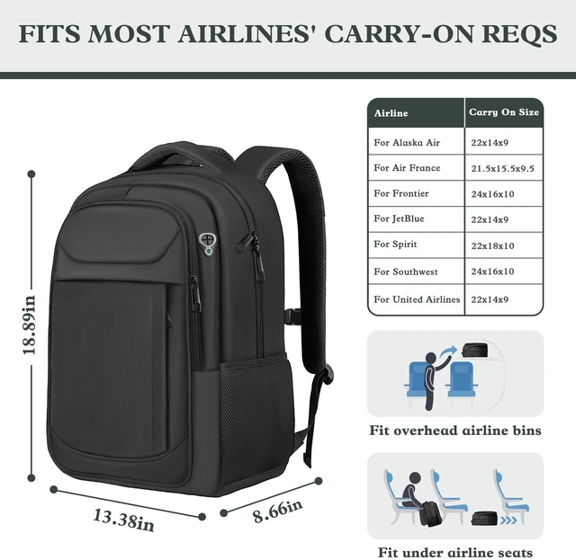 Alt view image 2 of 7 - 17" Travel Laptop Backpack, Airline Approved Computer Bag, Black | Padded Laptop Compartment, Water-Resistant, Anti-Theft Pocket, Luggage Strap, 40L Storage for Work Travel College