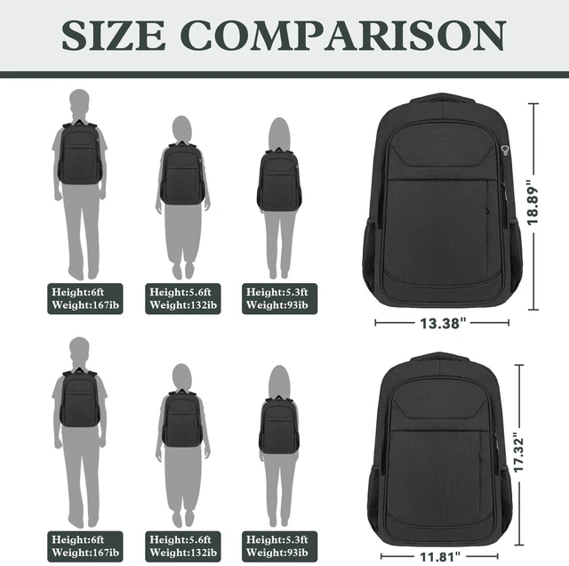 Alt view image 7 of 7 - 17" Travel Laptop Backpack, Airline Approved Computer Bag, Black | Padded Laptop Compartment, Water-Resistant, Anti-Theft Pocket, Luggage Strap, 40L Storage for Work Travel College