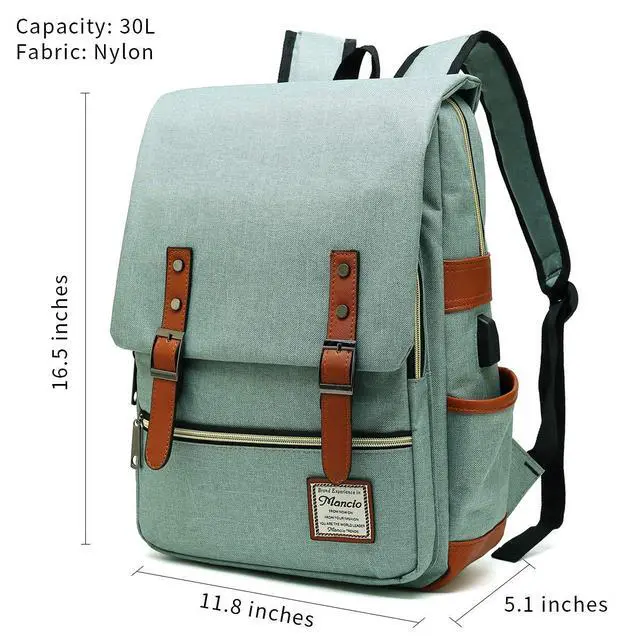 Alt view image 2 of 6 - Vintage Laptop Backpack with USB Charging Port, Slim Tear Resistant Business Backpack for Travelling, College, Casual Daypacks for Men,Women, Fits up to 15.6Inch Notebook, Green