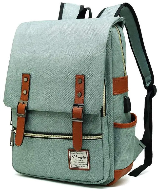 Main image of Vintage Laptop Backpack with USB Charging Port, Slim Tear Resistant Business Backpack for Travelling, College, Casual Daypacks for Men,Women, Fits up to 15.6Inch Notebook, Green
