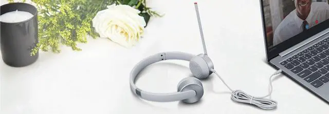 Alt view image 2 of 7 - 100 Stereo Analog Headset, 3.5mm, 180° Boom Microphone, Memory-Foam Earcups, GXD1B60597, Cloud Grey