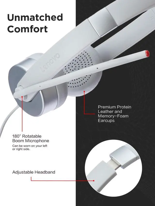 Alt view image 6 of 7 - 100 Stereo Analog Headset, 3.5mm, 180° Boom Microphone, Memory-Foam Earcups, GXD1B60597, Cloud Grey