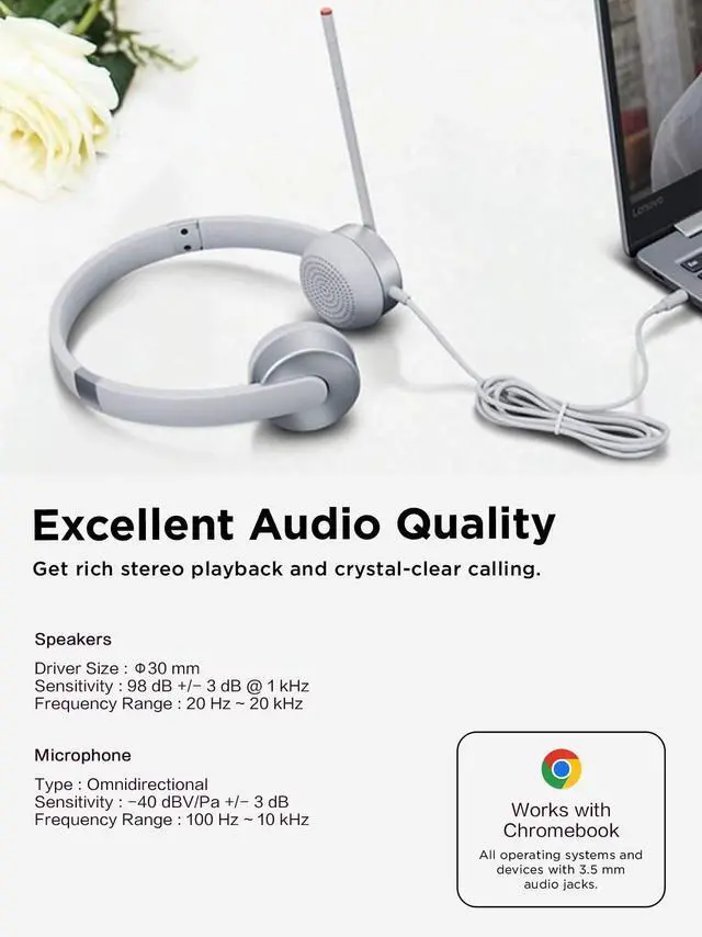 Alt view image 7 of 7 - 100 Stereo Analog Headset, 3.5mm, 180° Boom Microphone, Memory-Foam Earcups, GXD1B60597, Cloud Grey