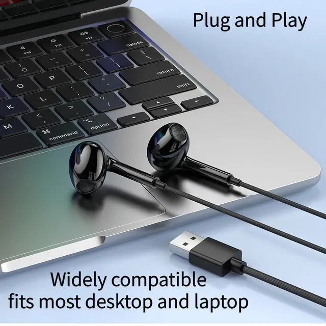 Alt view image 5 of 6 - USB Headset with Microphone for PC Laptop, USB Earbuds with Mute Volume Control Stereo Bass for PC Desktop Dell HP Acer Laptop Meetings/Music,School,Black 8.2Ft(2.5M)