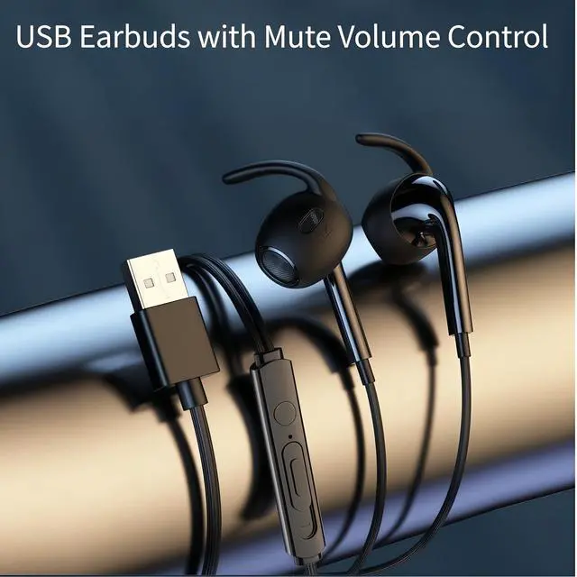 Alt view image 2 of 6 - USB Headset with Microphone for PC Laptop, USB Earbuds with Mute Volume Control Stereo Bass for PC Desktop Dell HP Acer Laptop Meetings/Music,School,Black 8.2Ft(2.5M)