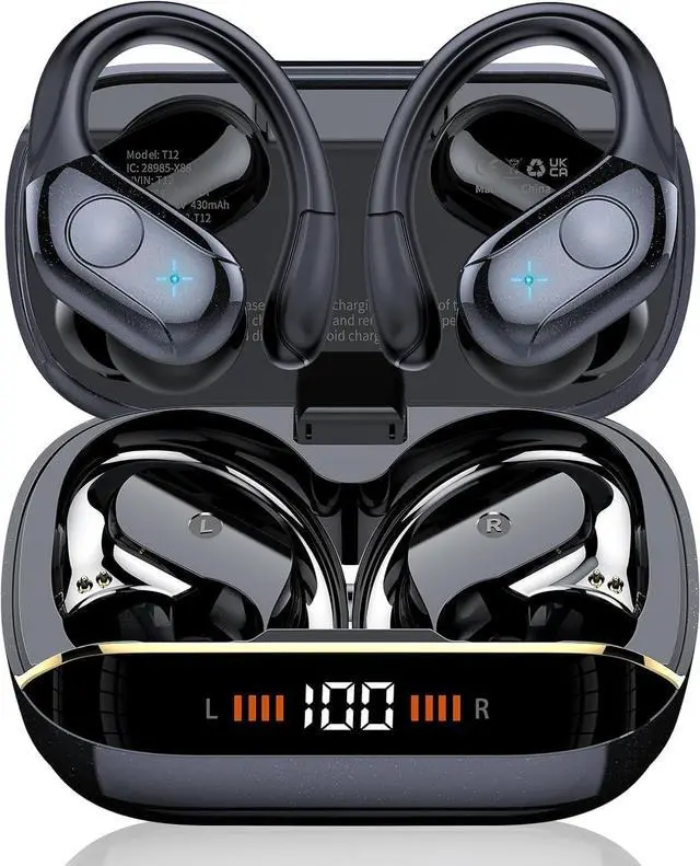 Main image of Wireless Earbuds Bluetooth 5.4 Headphones 75H Stereo Deep Bass Sports Over Ear Buds with Earhooks, LED Display Bluetooth Earbuds with 4 ENC Mic, IP7 Waterproof Earphone for Running