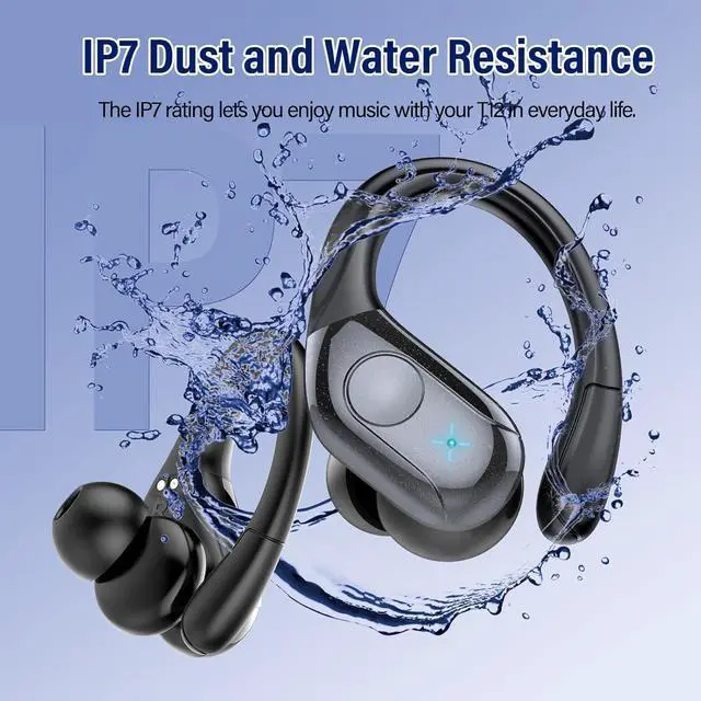 Alt view image 7 of 7 - Wireless Earbuds Bluetooth 5.4 Headphones 75H Stereo Deep Bass Sports Over Ear Buds with Earhooks, LED Display Bluetooth Earbuds with 4 ENC Mic, IP7 Waterproof Earphone for Running