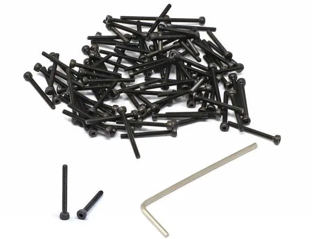 Main image of 100 Pcs M2 x 20mm Thread Pitch 0.4 mm Alloy Steel 12.9 Grade Hex Socket Head Cap Screws Bolts Kit, Black Oxide Finish