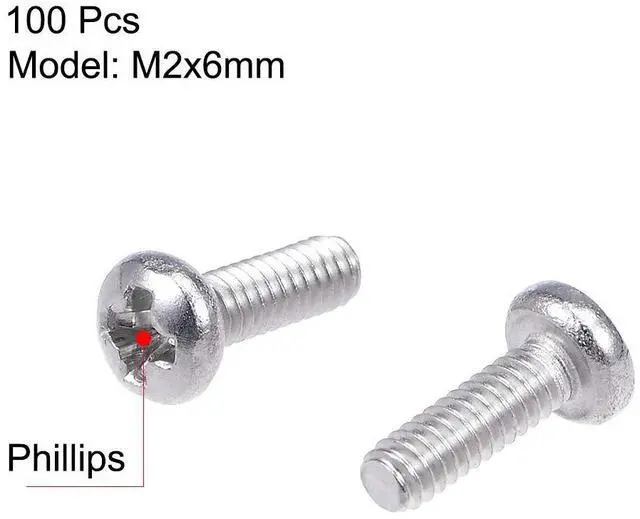 Alt view image 2 of 5 - M2x6mm Machine Screws Pan Phillips Cross Head Screw 304 Stainless Steel Fasteners Bolts 100Pcs
