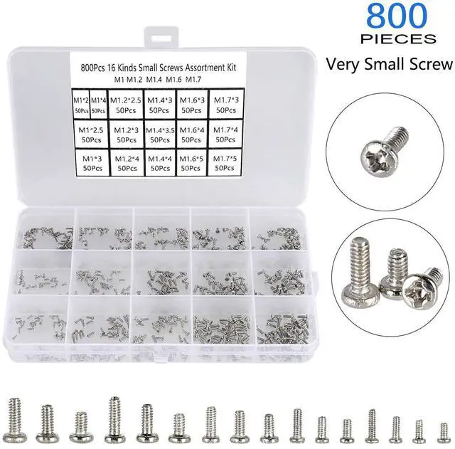 Alt view image 2 of 7 - 800pcs Tiny Screws for Electronics, M1/M1.2/M1.4/M1.6/M1.7 Very Small Phillips Pan Head Machine Screws, Micro screws, Mini Screws Assortment Kit for Electronic Repair,Nickel-Plated Carbon Steel