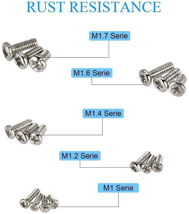Alt view image 4 of 7 - 800pcs Tiny Screws for Electronics, M1/M1.2/M1.4/M1.6/M1.7 Very Small Phillips Pan Head Machine Screws, Micro screws, Mini Screws Assortment Kit for Electronic Repair,Nickel-Plated Carbon Steel