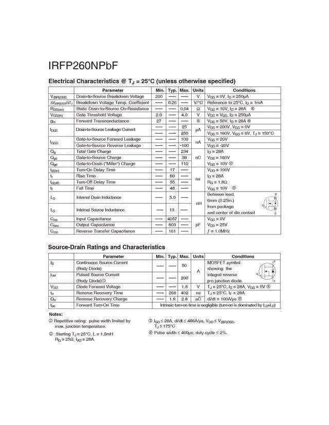 Alt view image 5 of 6 - IRFP260NPBF TO-247 NMOS MOS N-Channel Power MOSFET Transistor, High Dissipation and Current (Pack of 5pcs)