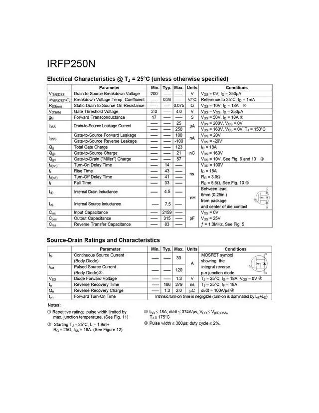 Alt view image 5 of 6 - IRFP250 TO-247 NMOS MOS N-Channel Power MOSFET Transistor, High Power Dissipation (Pack of 5pcs)