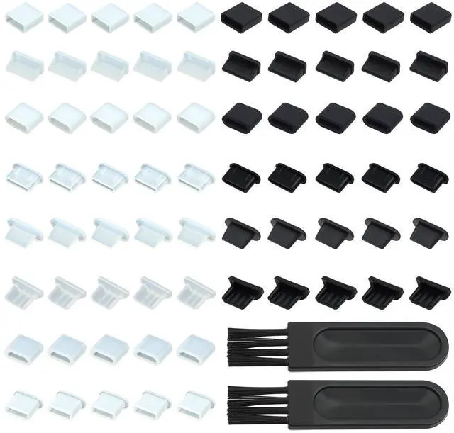 Main image of 70 Pcs USB Anti Dust Cover Plugs, Silicone Male and Female Cap Port Protector, Anti Dust Cover Protector Plugs Cap for USB A Micro USB Type C Lightning Ports (8 Types with 2 Brushes)