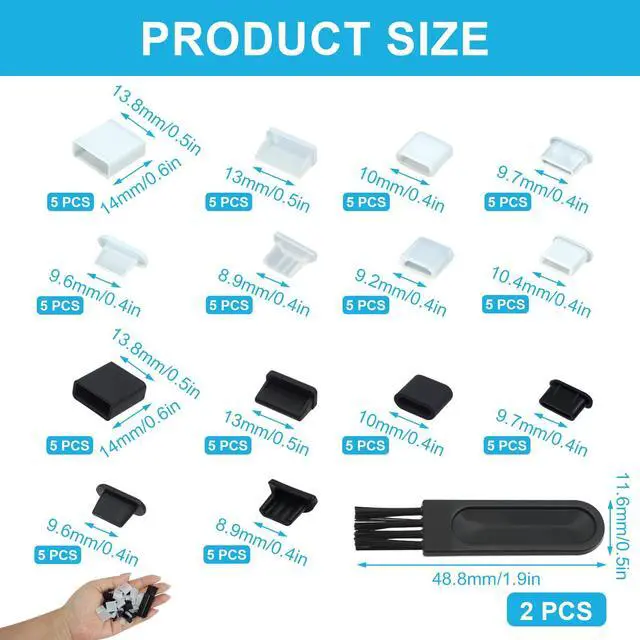 Alt view image 3 of 7 - 70 Pcs USB Anti Dust Cover Plugs, Silicone Male and Female Cap Port Protector, Anti Dust Cover Protector Plugs Cap for USB A Micro USB Type C Lightning Ports (8 Types with 2 Brushes)
