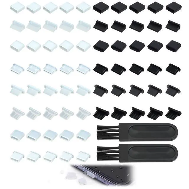 Alt view image 7 of 7 - 70 Pcs USB Anti Dust Cover Plugs, Silicone Male and Female Cap Port Protector, Anti Dust Cover Protector Plugs Cap for USB A Micro USB Type C Lightning Ports (8 Types with 2 Brushes)