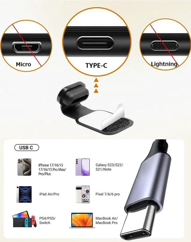Alt view image 4 of 7 - Anti-Lost USB-C Dust Plug Cover for iPhone 17/16/15 Plus/Pro/Max, Samsung Galaxy, Pixel, Anti-Lost Type-C Port Protector with Cleaning Brush, Midnight Black, 4 Pack