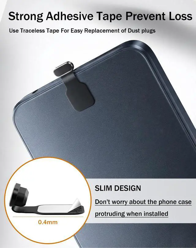 Alt view image 3 of 7 - Anti-Lost USB-C Dust Plug Cover for iPhone 17/16/15 Plus/Pro/Max, Samsung Galaxy, Pixel, Anti-Lost Type-C Port Protector with Cleaning Brush, Midnight Black, 4 Pack