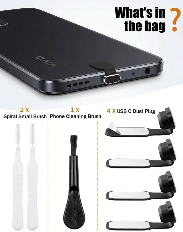 Alt view image 6 of 7 - Anti-Lost USB-C Dust Plug Cover for iPhone 17/16/15 Plus/Pro/Max, Samsung Galaxy, Pixel, Anti-Lost Type-C Port Protector with Cleaning Brush, Midnight Black, 4 Pack