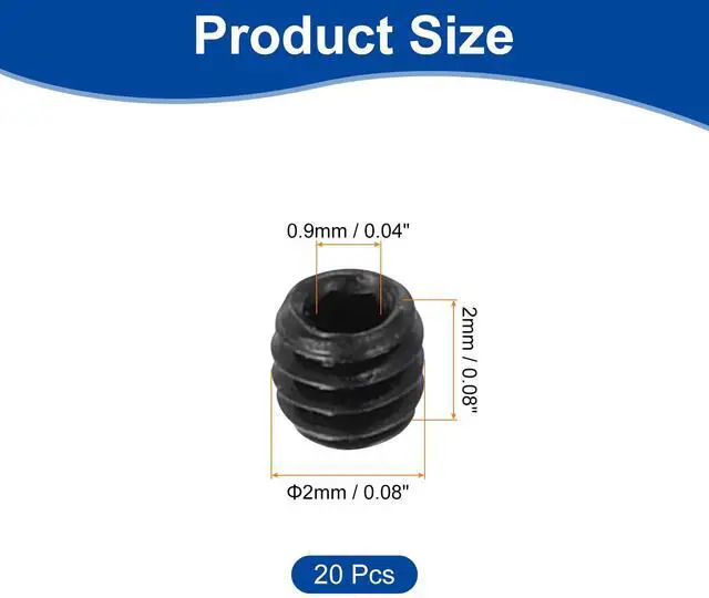Alt view image 2 of 6 - Socket Set Screws,20Pcs M2x2mm Metric -Carbon Steel Hex Socket Set Headless Cup Point Grub Screws, for Repairing Compact Instruments, Machinery and Equipment (Black)