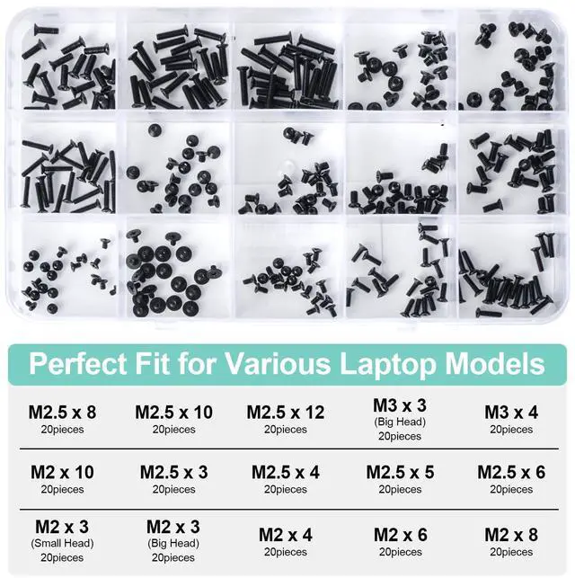Alt view image 6 of 7 - 300Pcs Black Laptop Notebook Computer Replacement Screws Kit for Lenovo Toshiba Gateway Samsung HP IBM Dell Sony Acer Asus SSD Hard Disk SATA