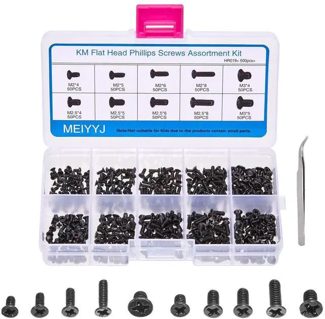Main image of 500pcs M2 M2.5 M3 Laptop Notebook Computer Replacement Screws Kit, PC Flat Head Phillips Screw Assortments, Countersunk SSD Electronic Repair Accessories for Sony DELL Samsung IBM HP Toshiba