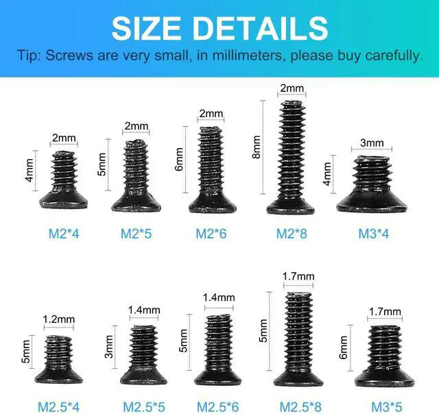 Alt view image 2 of 6 - 500pcs M2 M2.5 M3 Laptop Notebook Computer Replacement Screws Kit, PC Flat Head Phillips Screw Assortments, Countersunk SSD Electronic Repair Accessories for Sony DELL Samsung IBM HP Toshiba