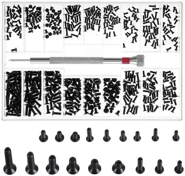 Main image of 500 Pcs Extra Small Screws Tiny Screw Assortment Kit M1.2/M1.4/M2.0 Micro Repair Screw Kit Black Small Replacement Screws with Screwdriver for Glasses Watches Laptop Computer Electronic