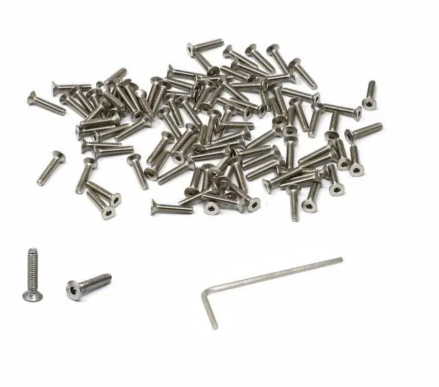 Main image of 100 Pcs M2 x 10mm Thread Pitch 0.4 mm Stainless Steel 304 Hex Socket Flat Head Cap Screws Bolts Kit