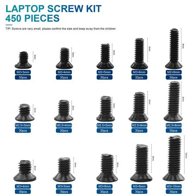 Alt view image 2 of 7 - Laptop Computer Screw Kit, M2 M2.5 M3 Countersunk Flat Head Phillips Mini Screws Set, Replacement Part Electronic Repair Accessories
