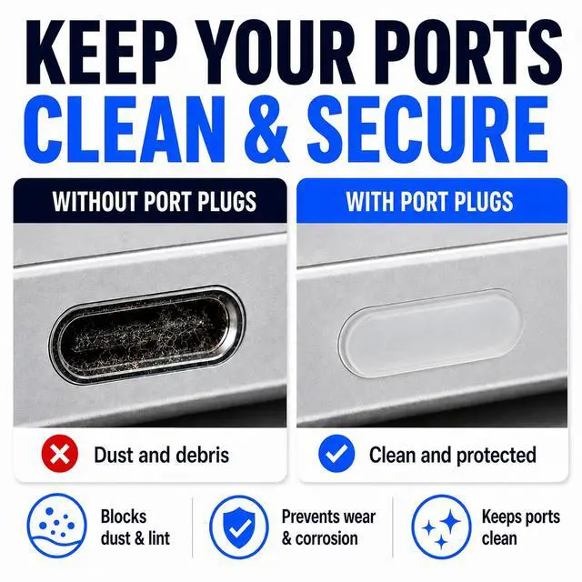Alt view image 2 of 7 - USB C Dust Plugs Keep Charging Ports Clean for iPhone 15 16 17, Kindle, Samsung, Pixel, MacBook and Android Devices | 10 Pack Port Cover Set with Cleaning Brush (Clear)