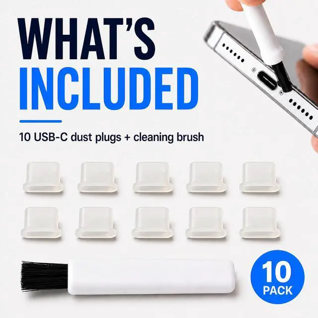 Alt view image 4 of 7 - USB C Dust Plugs Keep Charging Ports Clean for iPhone 15 16 17, Kindle, Samsung, Pixel, MacBook and Android Devices | 10 Pack Port Cover Set with Cleaning Brush (Clear)