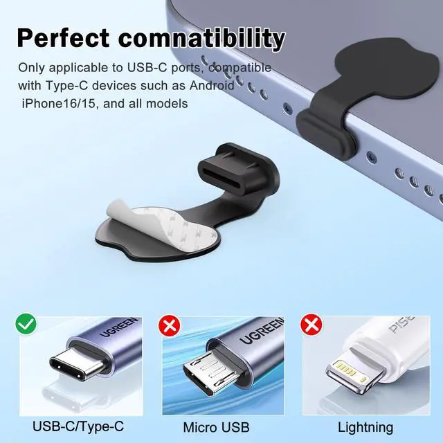 Alt view image 3 of 7 - USB C Dust Plug 10 Pack USB Type C Anti Dust Cover USB C Dust Caps Port Anti-Lost Charging Port Protectors for Tablets iPhone 17/16/15 Plus Pro Max Samsung (TypeC dust Cover/Black)