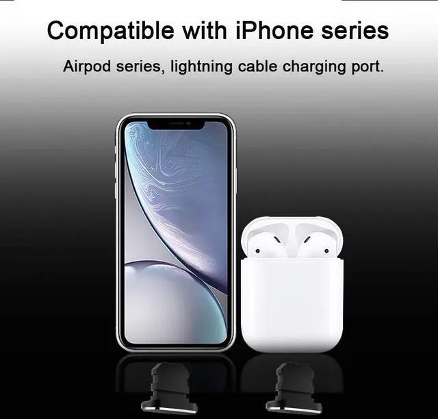 Alt view image 3 of 7 - Metal Anti Dust Plug Compatible with iPhone 14 13 12 11 X XS XR 8 7 SE Mini Plus Pro Max iPad AirPods, 2 Pack Lightning Charging Port Cover Protectors with Plug Holder and Storage Box (Black)